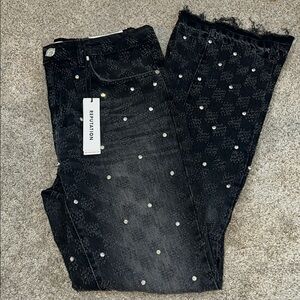 NWT Reformation Black Rhinestone Jeans
